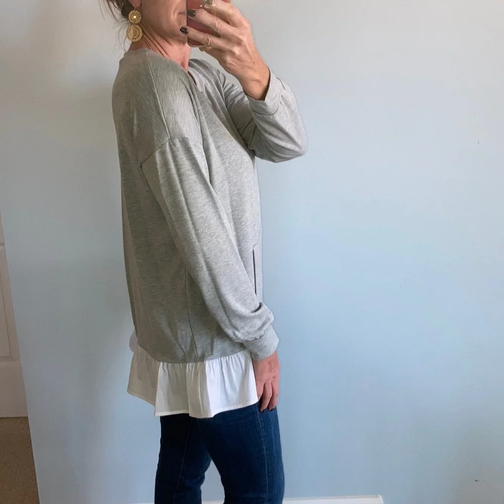 Grey & White Ruffled Hem Tunic Top - Picture 5 of 7